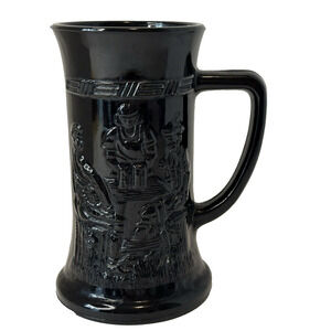 Indiana Glass Tiara Black Milk Glass Tavern Scene Mug Barware Beer Stein Vintage